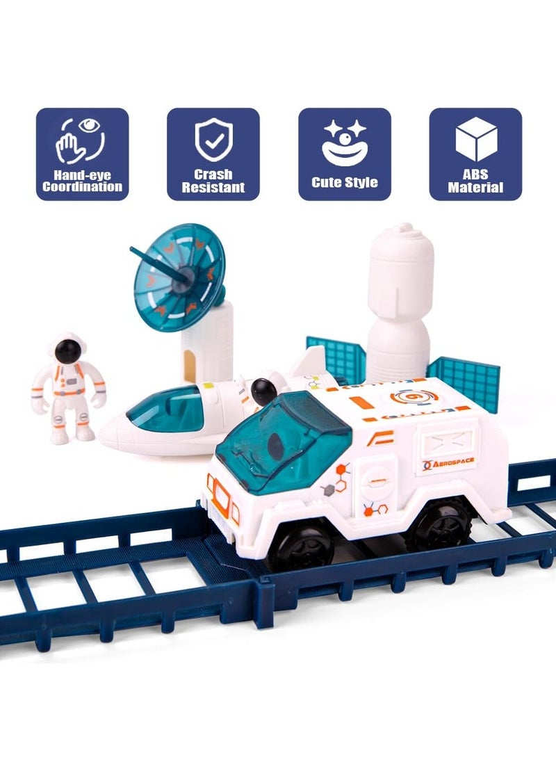 Electric Train Set for Kids Space Variety Rail Car Railway Learning Educational Toys Creative Puzzle Toys Train Sets for Kids Boys Girls Age 3 Years Up Electric Track Car Set Blue Space