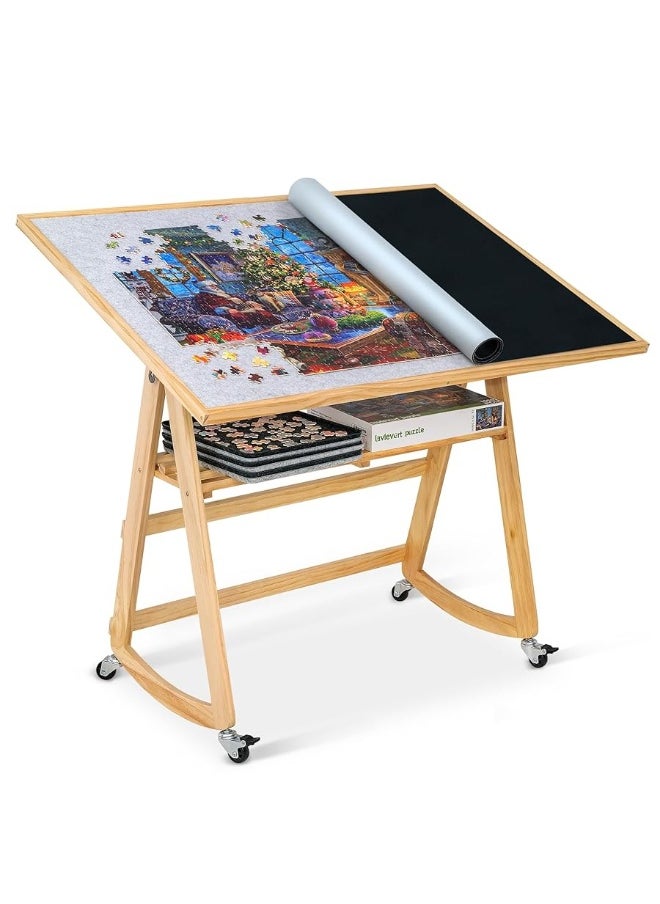 Lavievert 1500 Piece Jigsaw Puzzle Table with Legs & Cover, Adjustable Wooden Puzzle Board Easel with Storage Shelf, Portable Tilting Puzzle Table with 4 Rolling Wheels for Adults