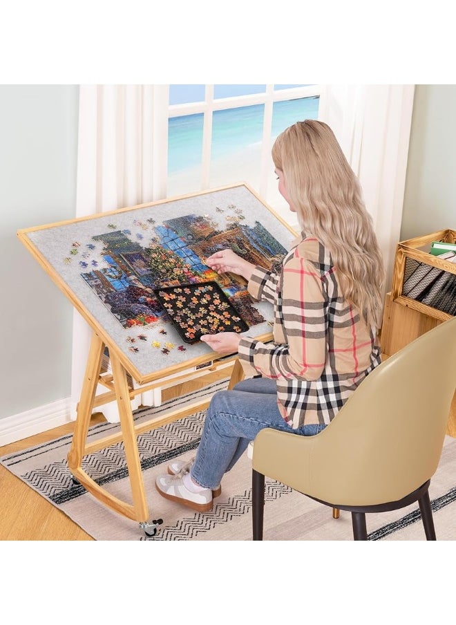 Lavievert 1500 Piece Jigsaw Puzzle Table with Legs & Cover, Adjustable Wooden Puzzle Board Easel with Storage Shelf, Portable Tilting Puzzle Table with 4 Rolling Wheels for Adults