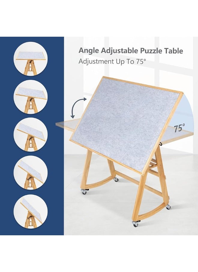 Lavievert 1500 Piece Jigsaw Puzzle Table with Legs & Cover, Adjustable Wooden Puzzle Board Easel with Storage Shelf, Portable Tilting Puzzle Table with 4 Rolling Wheels for Adults