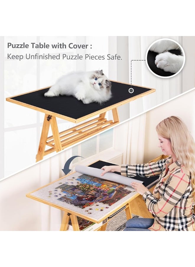 Lavievert 1500 Piece Jigsaw Puzzle Table with Legs & Cover, Adjustable Wooden Puzzle Board Easel with Storage Shelf, Portable Tilting Puzzle Table with 4 Rolling Wheels for Adults