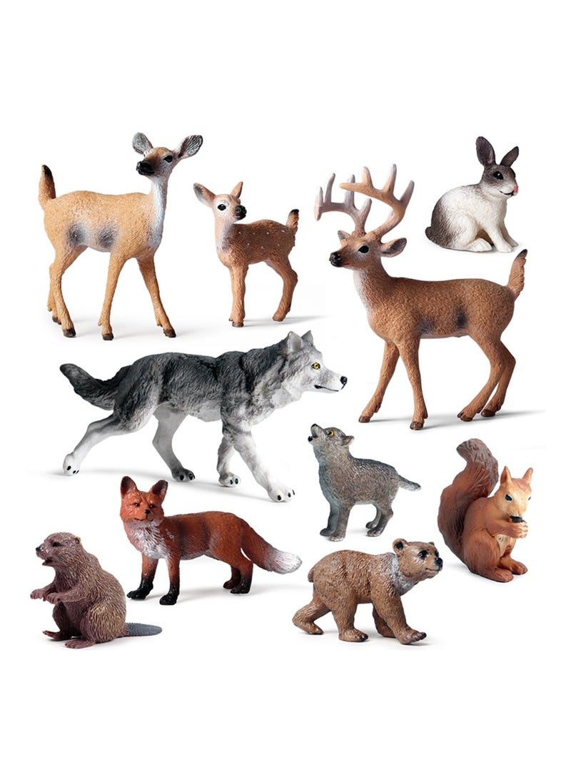 10 Pcs Forest Animal Toys Figures Realistic Woodland Creatures Figurines, Plastic Animals Miniature Cake Topper