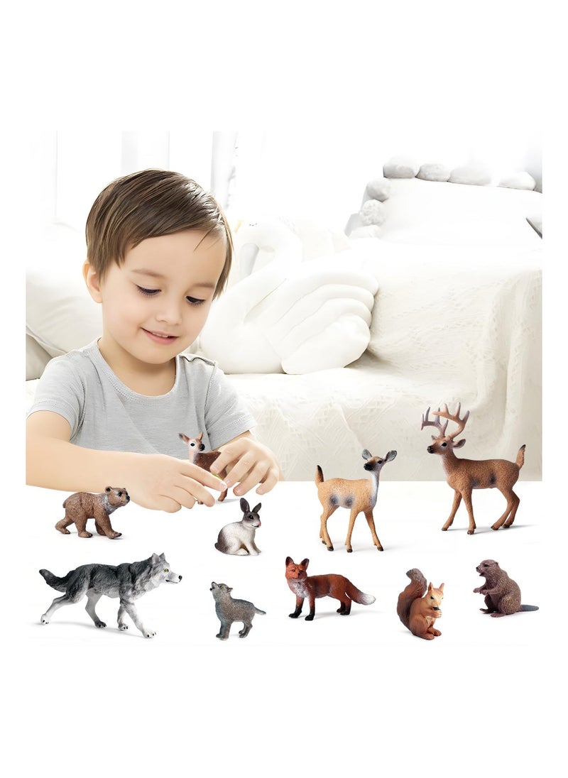 10 Pcs Forest Animal Toys Figures Realistic Woodland Creatures Figurines, Plastic Animals Miniature Cake Topper