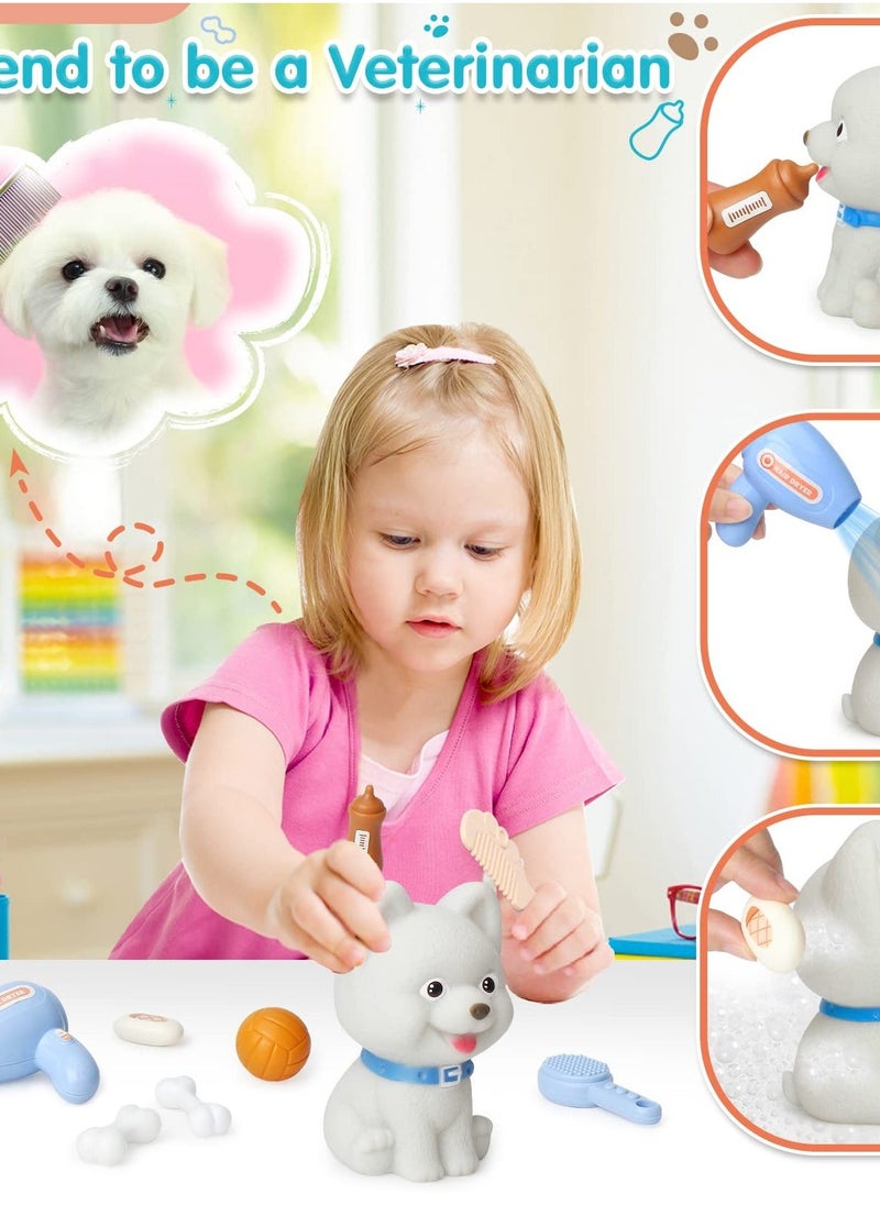 18 Piece Pet Vet Play Set for Kids 3-8, Role Play Dog Grooming Toys with Dog Backpack, Puppy Carrier, and Feeding Accessories