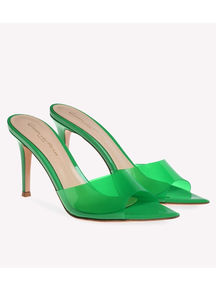 Women's Transparent Pointed Toe One Line Design High Heeled Sandals Stiletto Heel Open Toe Slip On High Heels Slippers Green 8.5CM