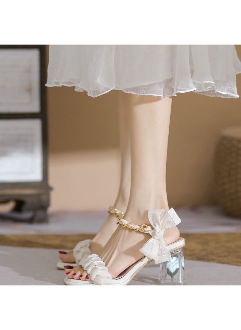 2024 Summer Fairy Transparent Heel Sandals Creamy-white