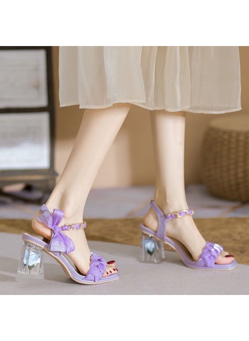 2024 Summer Fairy Transparent Heel Sandals Purple