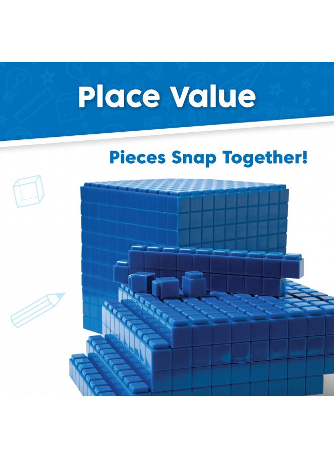 hand2mind Blue Plastic Interlox Connecting Base Ten Blocks Complete Set, Place Value Blocks, Counting Cubes, Base Ten Blocks Classroom Set, Base 10 Math Manipulatives Kindergarten (Set of 161)