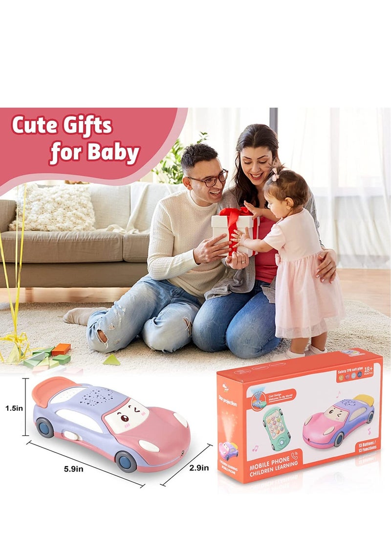 Baby Cell Phone Toy for 1 Year Old Boy, Multi Function Car Toy with Music, Star Projector, Kids Pretend Phone for Learn Call Chat, Early Education Phone Toy for 1 2 3 Year Old Toddler Girl Boy