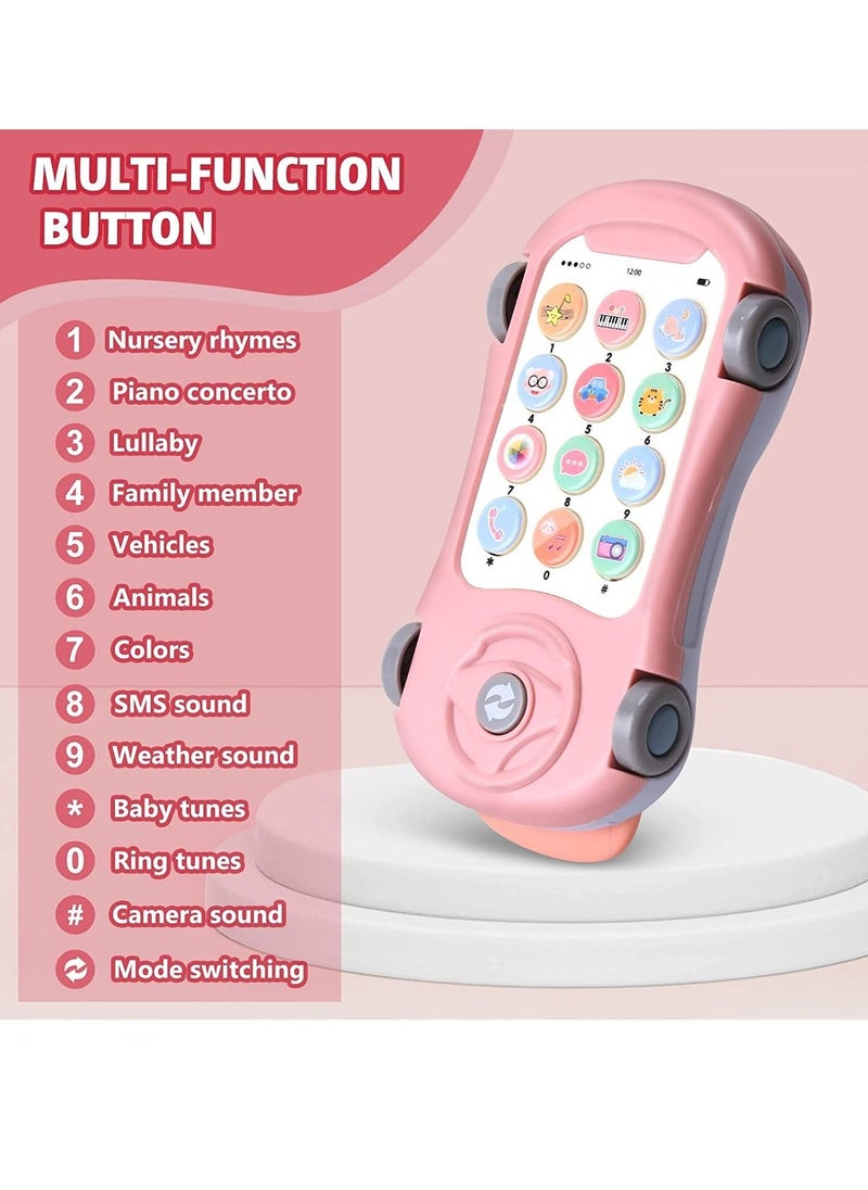 Baby Cell Phone Toy for 1 Year Old Boy, Multi-Function Car Toy with Music Star Projector Kids Pretend Phone for Learn Call Chat Early Education Phone Toy