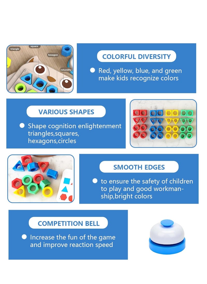 Shape Matching Game Color Sensory training，geometric shapes puzzle board with a bell,Color Quick Matching Board,Montessori Learning Matching Games for Boys Girls, 2 players