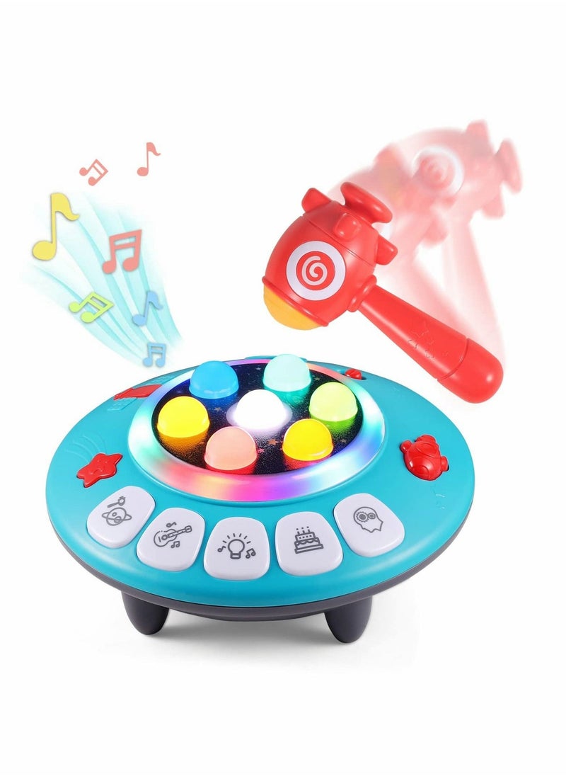 8-in-1 Musial Pounding Board Baby Boy Toys Light-Up UFO Spaceship Hammer Educational Game for Toddler Fun Birthday Gifts for Kids