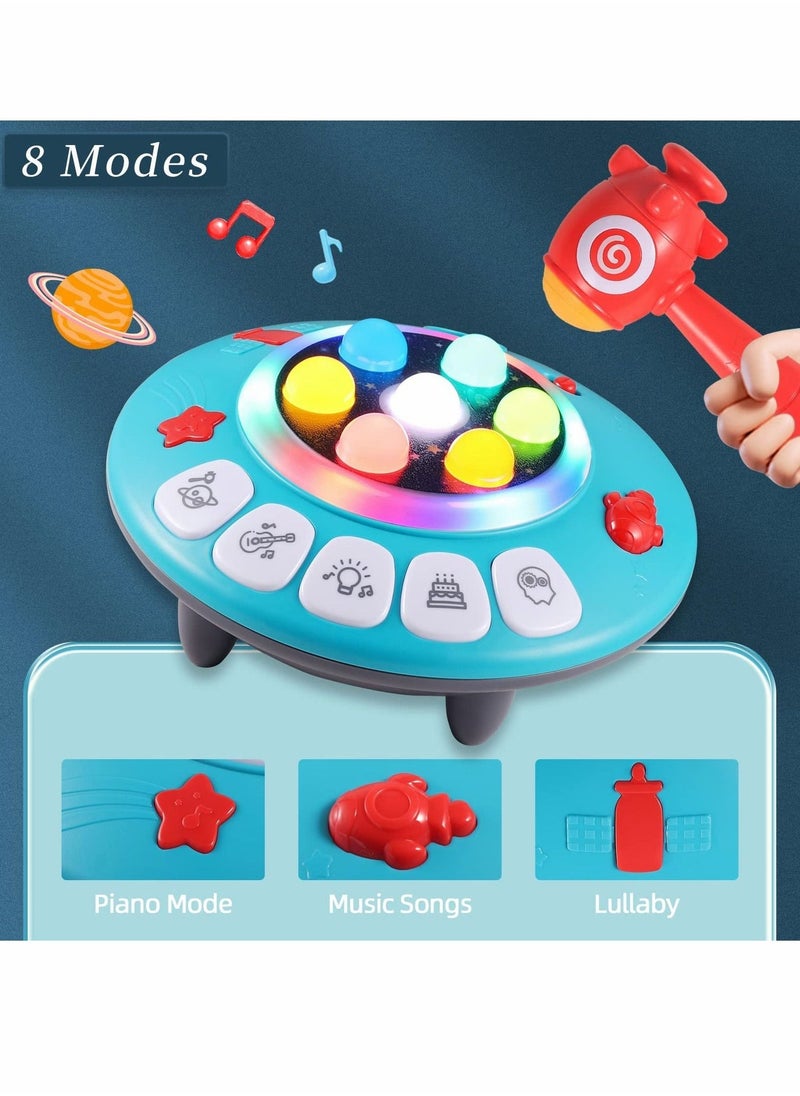 8-in-1 Musial Pounding Board Baby Boy Toys Light-Up UFO Spaceship Hammer Educational Game for Toddler Fun Birthday Gifts for Kids