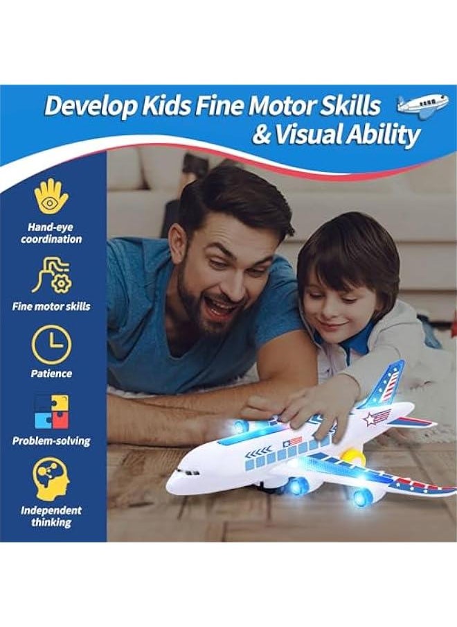 Airplane Toys for Toddlers 3-5, Kids Play Airplanes Aeroplane Musical Plane with Flashing Lights and Sounds, Bump and Go Toy Airplane for Boys & Girls 2 3 4-7 8 9 Birthday Gift (DIY Sticker)