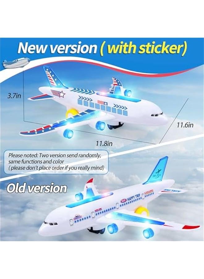 Airplane Toys for Toddlers 3-5, Kids Play Airplanes Aeroplane Musical Plane with Flashing Lights and Sounds, Bump and Go Toy Airplane for Boys & Girls 2 3 4-7 8 9 Birthday Gift (DIY Sticker)