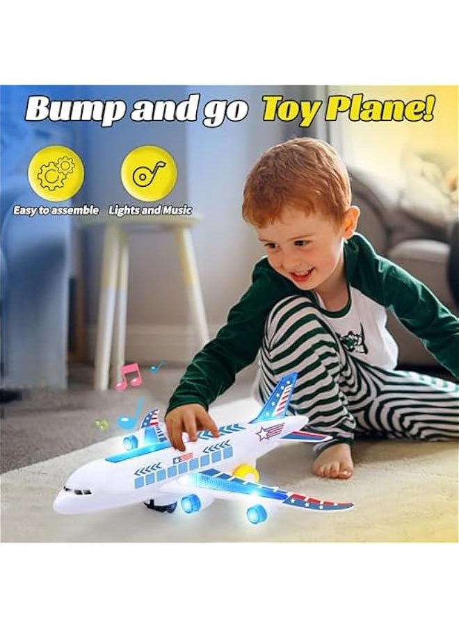 Airplane Toys for Toddlers 3-5, Kids Play Airplanes Aeroplane Musical Plane with Flashing Lights and Sounds, Bump and Go Toy Airplane for Boys & Girls 2 3 4-7 8 9 Birthday Gift (DIY Sticker)