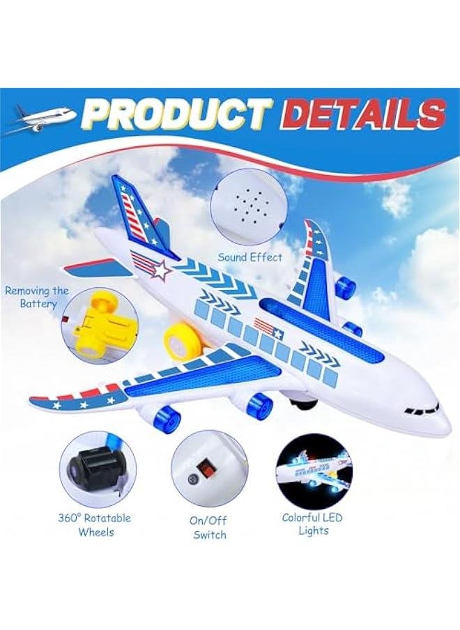 Airplane Toys for Toddlers 3-5, Kids Play Airplanes Aeroplane Musical Plane with Flashing Lights and Sounds, Bump and Go Toy Airplane for Boys & Girls 2 3 4-7 8 9 Birthday Gift (DIY Sticker)