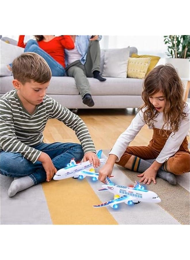 Airplane Toys for Toddlers 3-5, Kids Play Airplanes Aeroplane Musical Plane with Flashing Lights and Sounds, Bump and Go Toy Airplane for Boys & Girls 2 3 4-7 8 9 Birthday Gift (DIY Sticker)