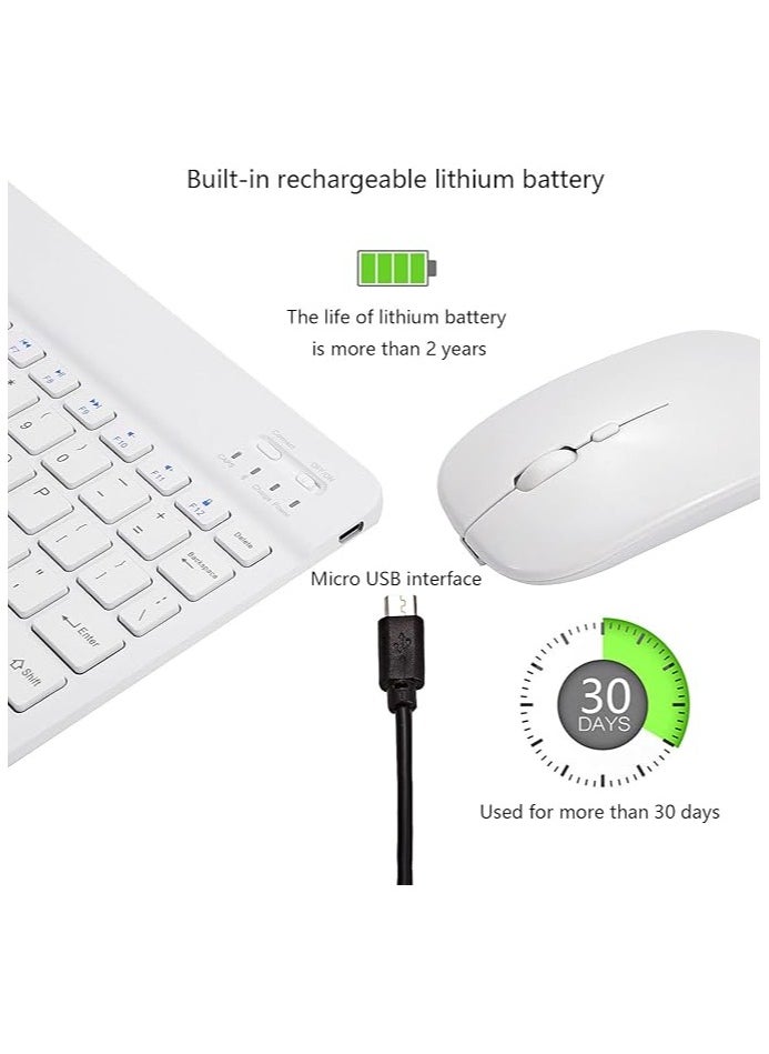 Ultra-Slim Bluetooth Keyboard and Mouse Combo Rechargeable Portable Wireless Keyboard Mouse Set for Apple iPad iPhone iOS 13 and Above Samsung Tablet Phone Smartphone Android Windows (White)