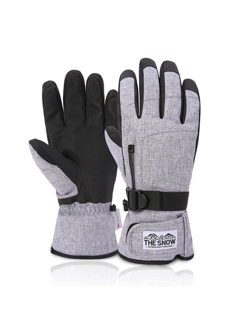 Mens Insulated Ski Gloves Windproof Waterproof Touchscreen Winter Grey