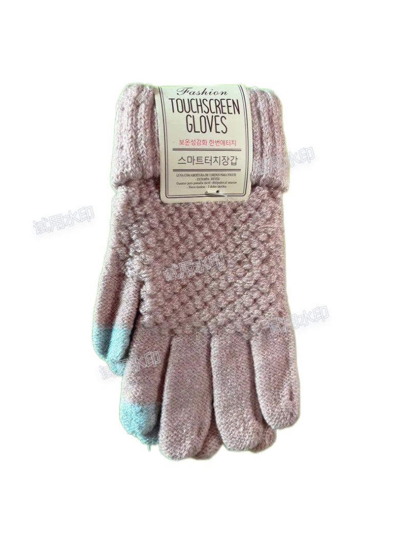 Factory direct autumn and winter knitted gloves student jacquard touch screen plus velvet padded couples warm fashion play mobile phoneLight pink (imitation cashmere) Light pink (imitation cashmere)