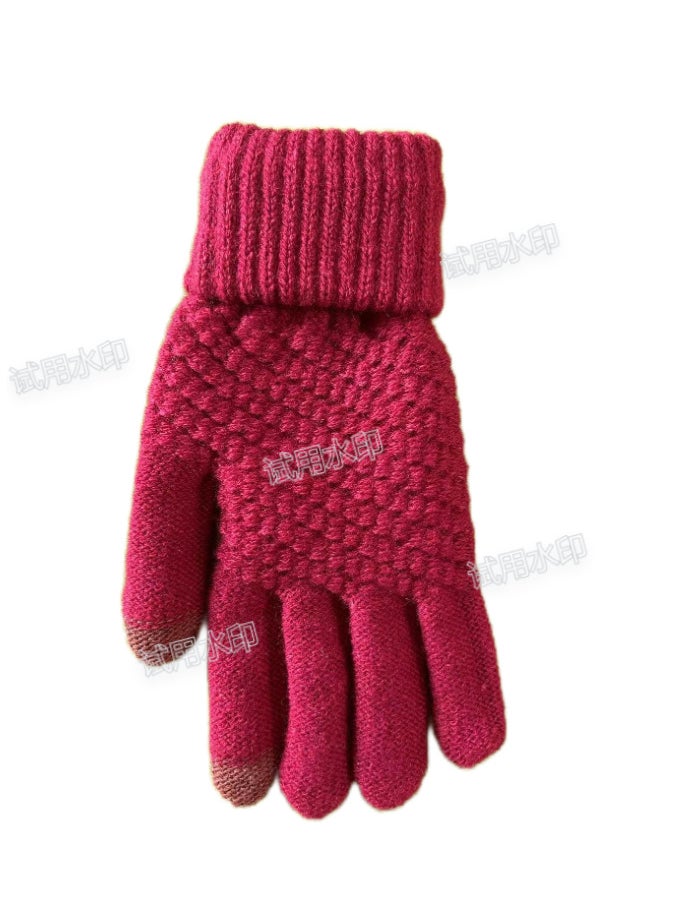 Factory direct autumn and winter knitted gloves student jacquard touch screen plus velvet padded couples warm fashion play mobile phoneDark rose red (imitation cashmere) Dark rose red (imitation cashmere)