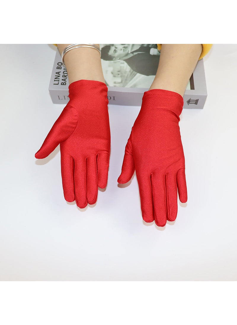 Elastic Black White Gloves for WomenRed Red