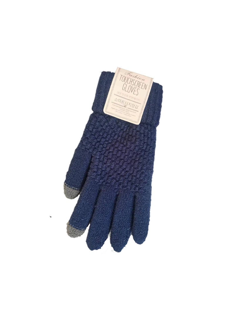 Factory direct autumn and winter knitted gloves student jacquard touch screen plus velvet padded couples warm fashion play mobile phoneNavy blue (imitation cashmere) Navy blue (imitation cashmere)