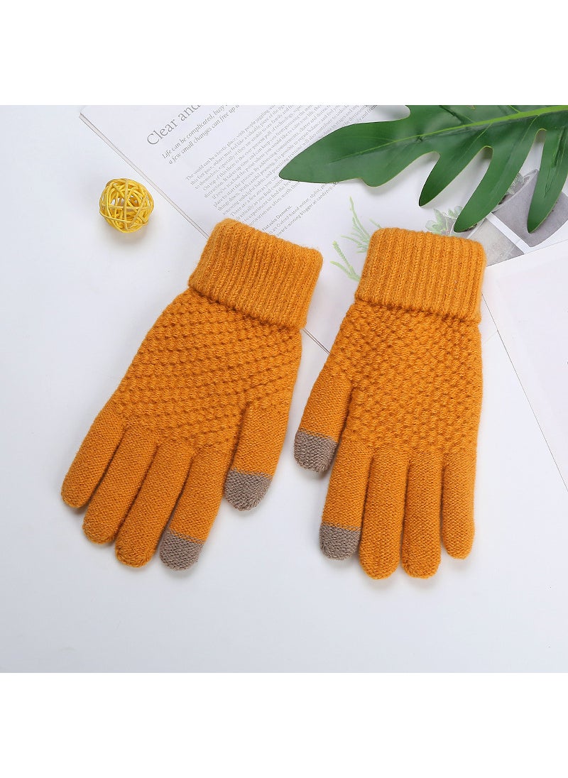 Factory direct autumn and winter knitted gloves student jacquard touch screen plus velvet padded couples warm fashion play mobile phoneGinger yellow (imitation cashmere) Ginger yellow (imitation cashmere)