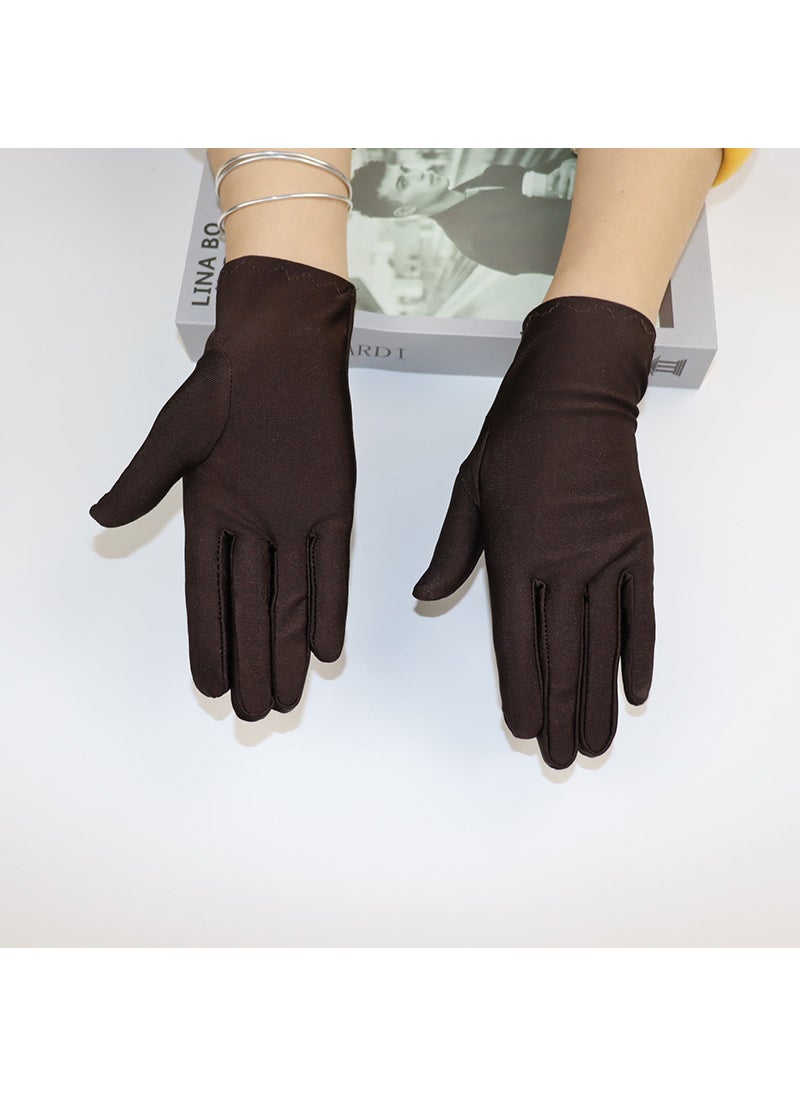 Elastic Black White Gloves for WomenBrown Brown