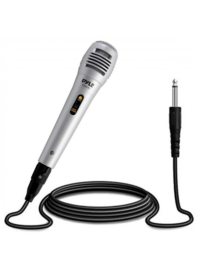 Pyle Wired Dynamic Microphone-Professional Moving Coil Unidirectional Handheld Mic with Built-in Acoustic Pop Filter, XLR Connector, Silver, Apple (PDMIK1)