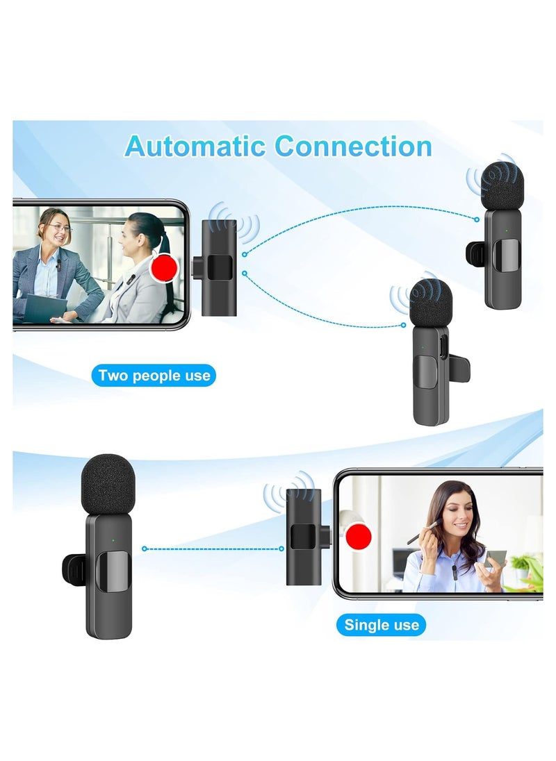 2 Pack Wireless Lavalier Lapel Microphone  Professional Recording Mini Mic 2.4G Ultra Low Delay Plug Play For Interview Live Stream Vlog, YouTube Facebook TikTok