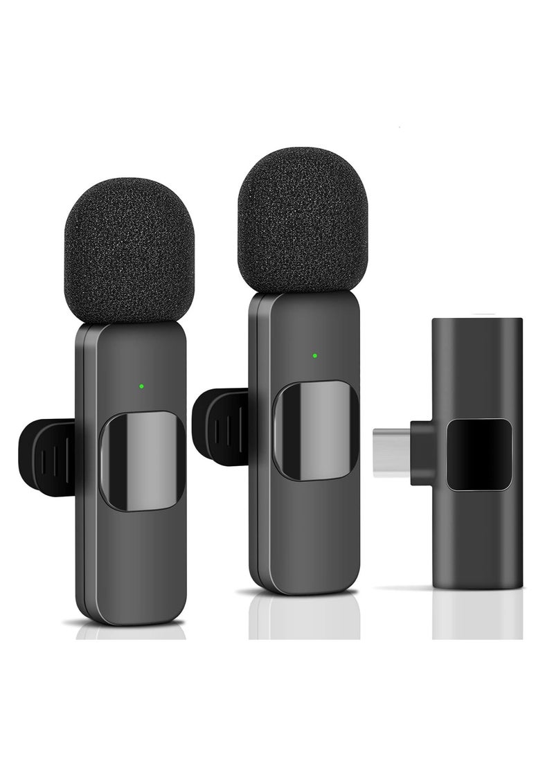 2 Pack Wireless Lavalier Lapel Microphone  Professional Recording Mini Mic 2.4G Ultra Low Delay Plug Play For Interview Live Stream Vlog, YouTube Facebook TikTok