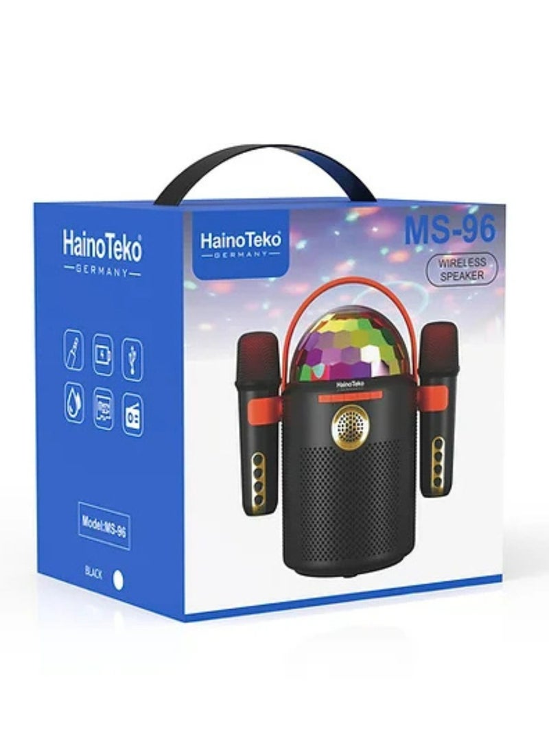 MS 96 Wireless Karaoke Portable Mini Bluetooth Party Speaker with Two Mic and RGB Disco Ball Lights For Indoor and Outdoor_Black