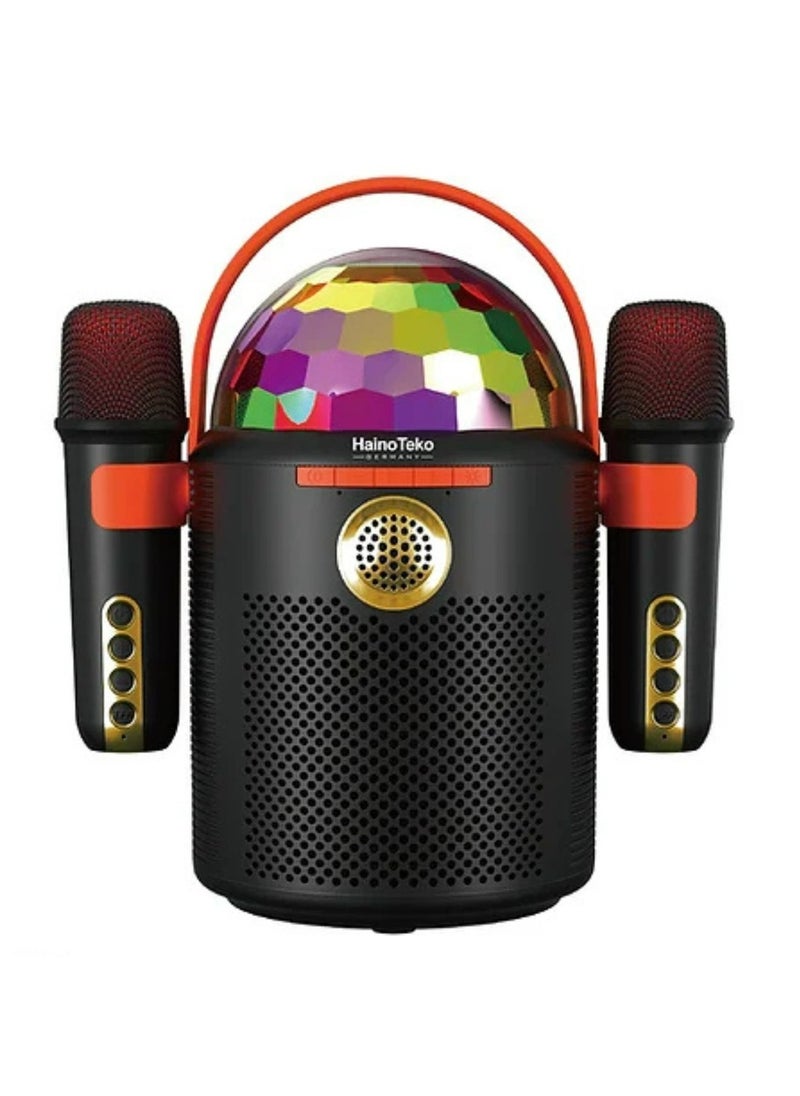 MS 96 Wireless Karaoke Portable Mini Bluetooth Party Speaker with Two Mic and RGB Disco Ball Lights For Indoor and Outdoor_Black