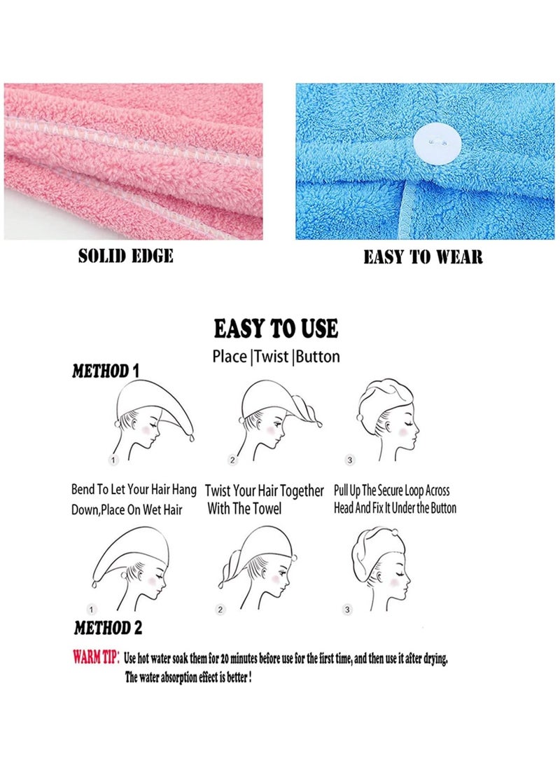 Microfiber Hair Towel, 3 Packs Hair Drying Towel with Button, Super Absorbent Quick Dry Hair Turban, for Drying Curly, Long & Thick Hair Anti Frizz