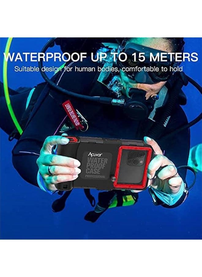 New Updated Extreme Waterproof Underwater Diving, Snorkel Phone Case Compatible with All iPhone (Max, Plus, S), Samsung, LG, Google, Android Up to 50Ft, 15M with Lanyard, (Red/Black)