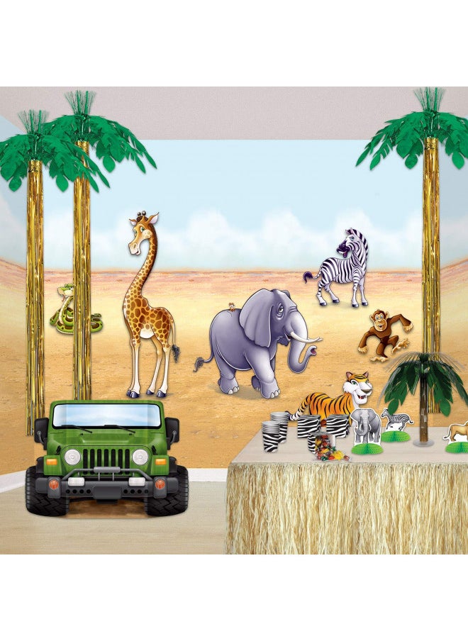 Beistle Jungle Safari Jeep Photo Prop Backdrop for Birthday Party Supplies, Multicolored