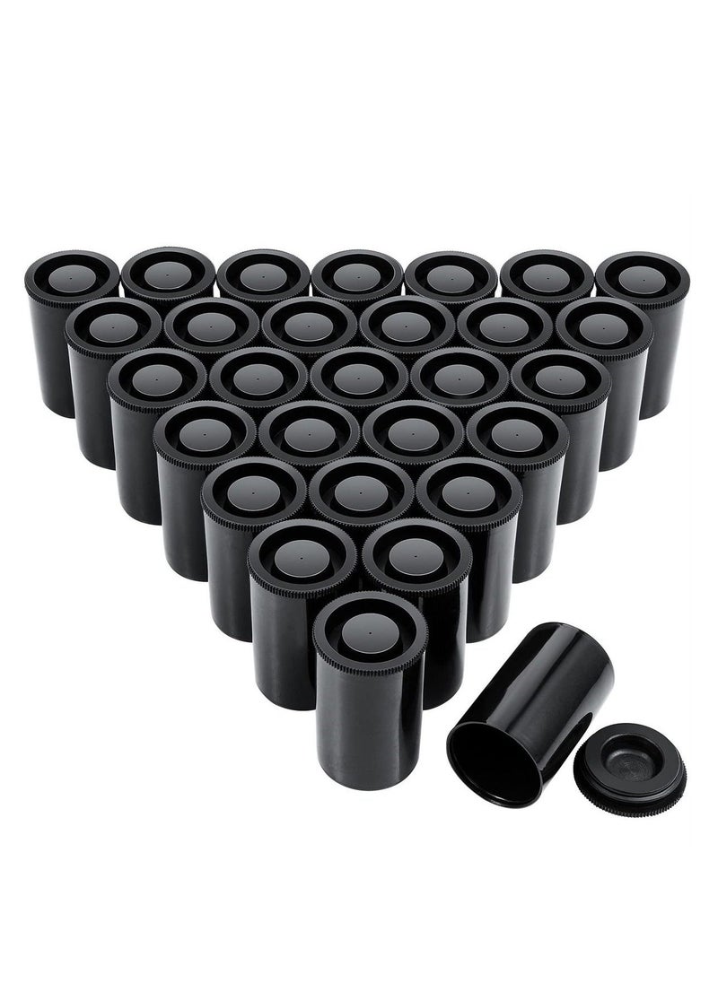 Plastic Film Canister Holders, Empty 35mm Camera Reel Containers with Lids, Storage Cases for Small Accessories, Film, Keys, Coins, Art Beads, Black, 30 Pack