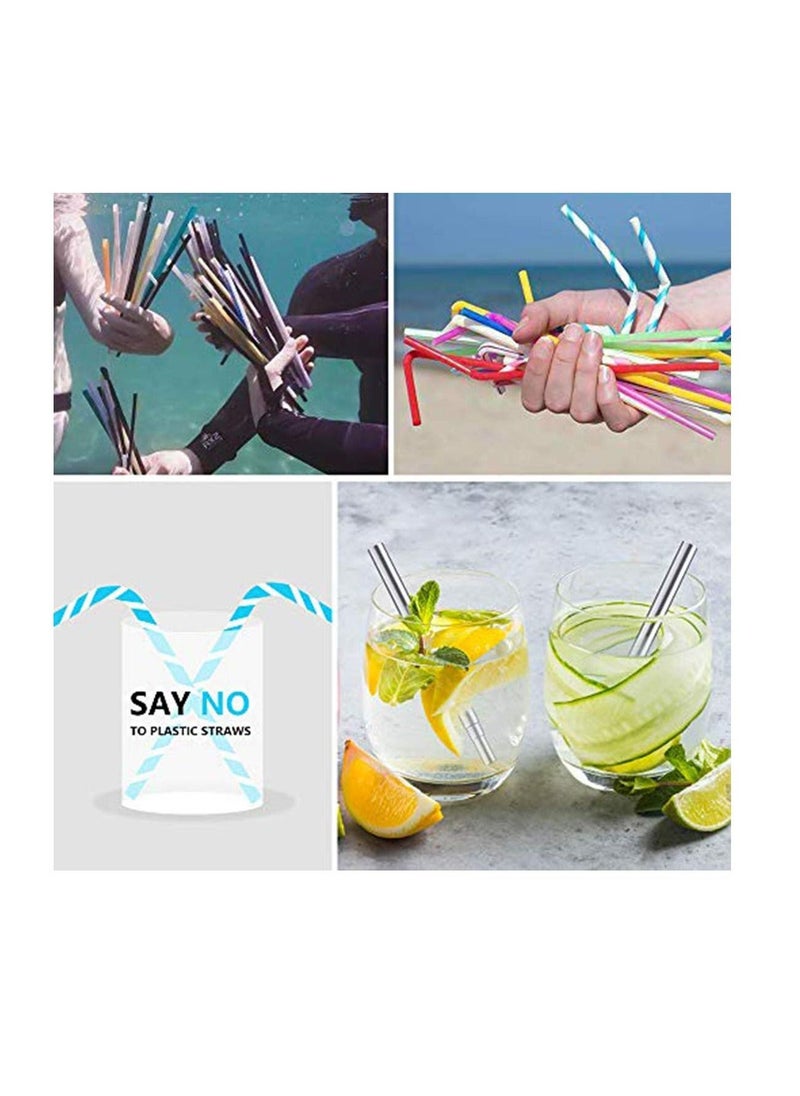 2 Pack Reusable Telescopic Straw, Stainless Steel Collapsible Drinking Straw, Portable Metal Straw Kit with Cleaning Brush & Carabiner