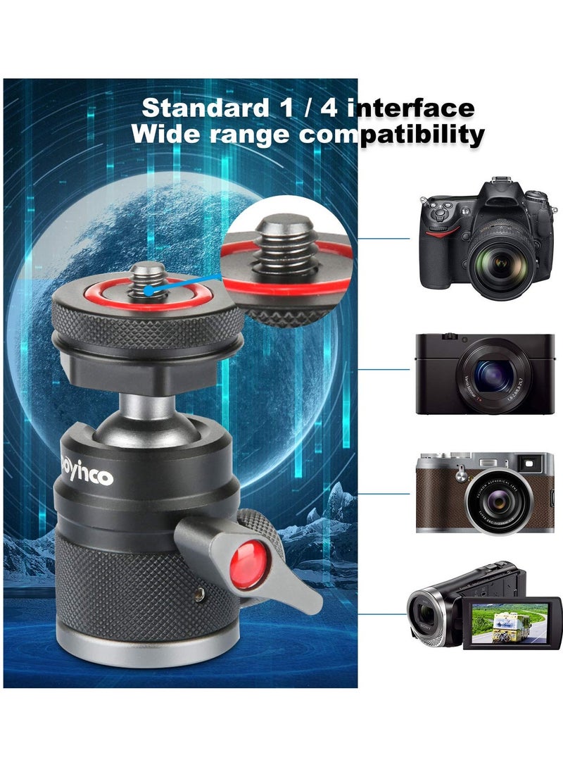 Camera Tripod Mini Ball Head Adapter, 360 Degree Rotatable Aluminum Tripod Head, 1/4