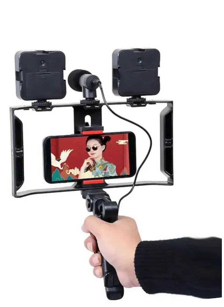 AY-49X Multi Purpose Adjustable All In One Video Making Kit with 2 LED Lights Grips and Microphone Perfect for vlogging Live Streaming and Content Creation