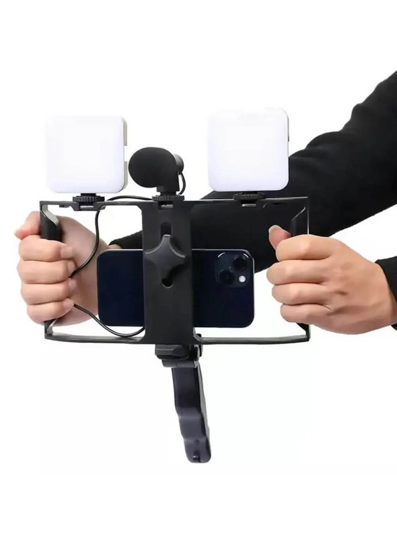 AY-49X Multi Purpose Adjustable All In One Video Making Kit with 2 LED Lights Grips and Microphone Perfect for vlogging Live Streaming and Content Creation