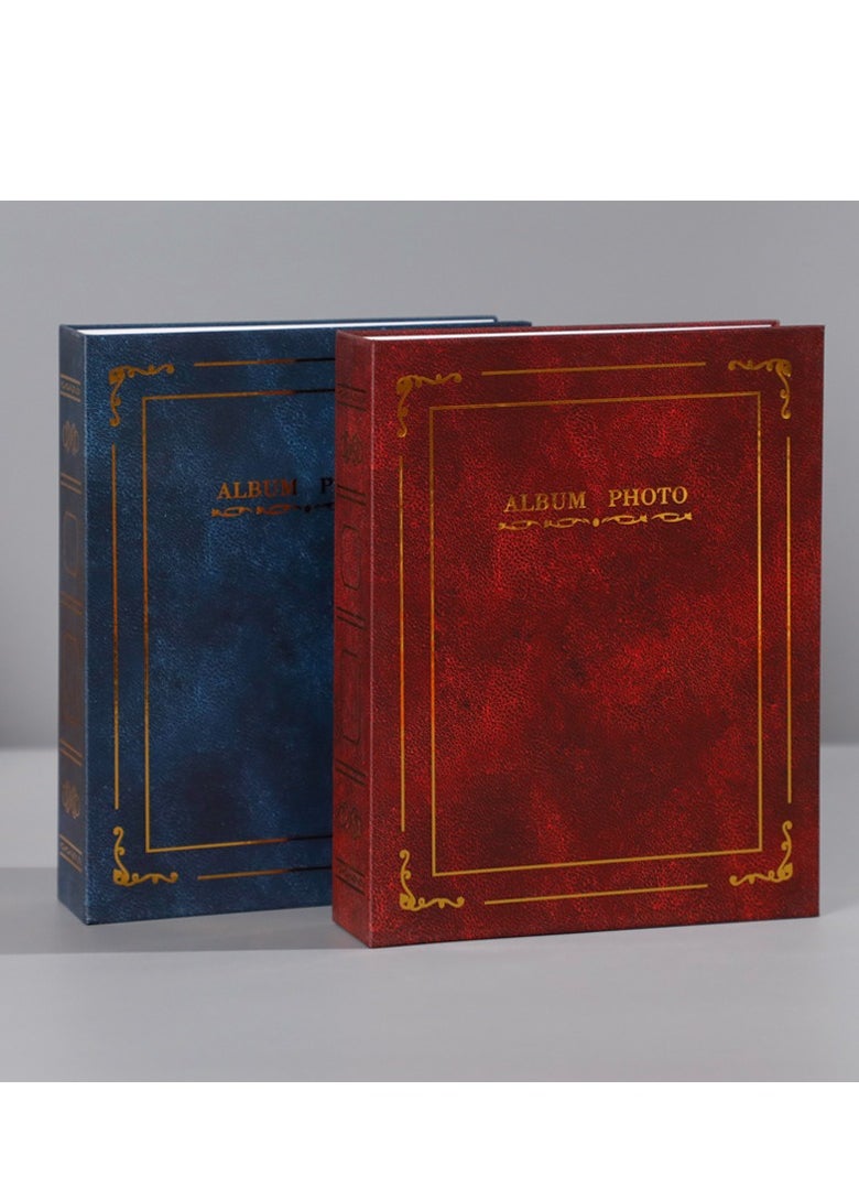 2pcs 6 inch photo album 100 pockets album with gold cover insert retro (1red+1blue)