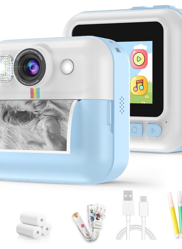 Kids Camera Instant Print for Boys, Kids Digital Camera with 3 Rolls Print Paper & 32G TF Card, Selfie Video Camera with Color Pens for DIY, Christmas Birthday Toys Gift for 3-12 Years Old Children