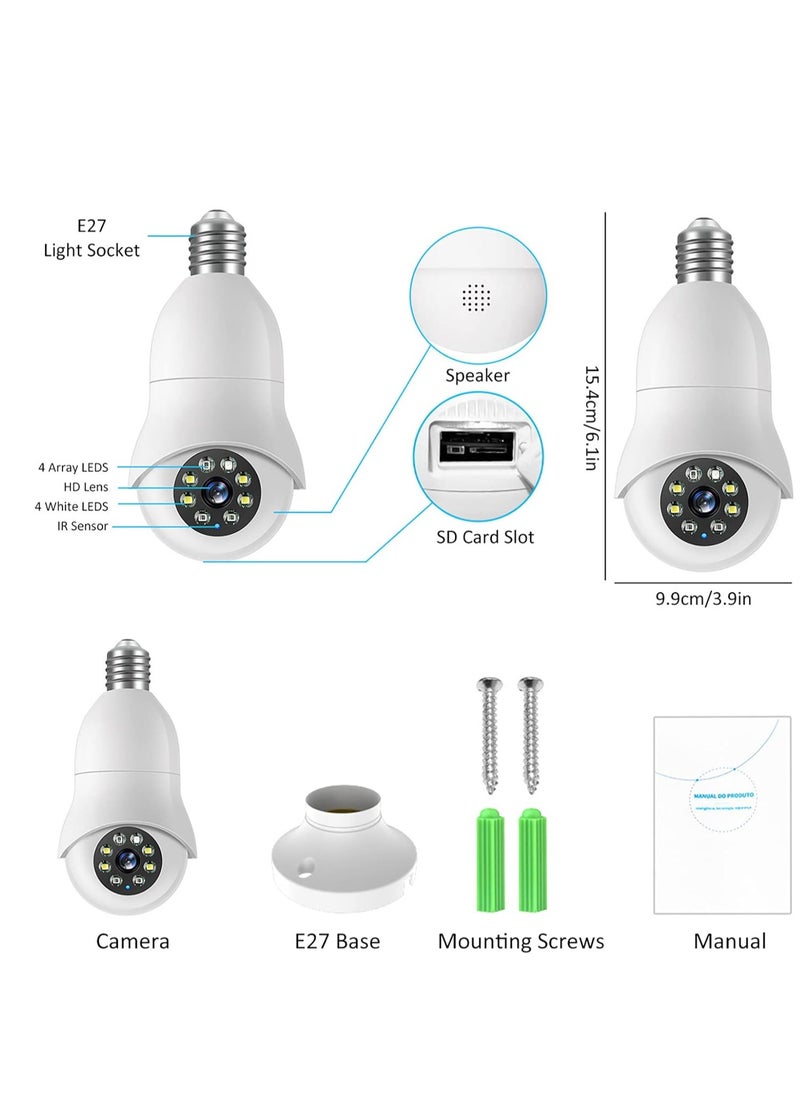 SYOSI Light Bulb Security Camera WiFi Home Video Cameras with E27 Socket 1080P 2MP 360°Panoramic Camera 2.4GHz Home WiFi Camera with Color Night Vision for Indoor Outdoor