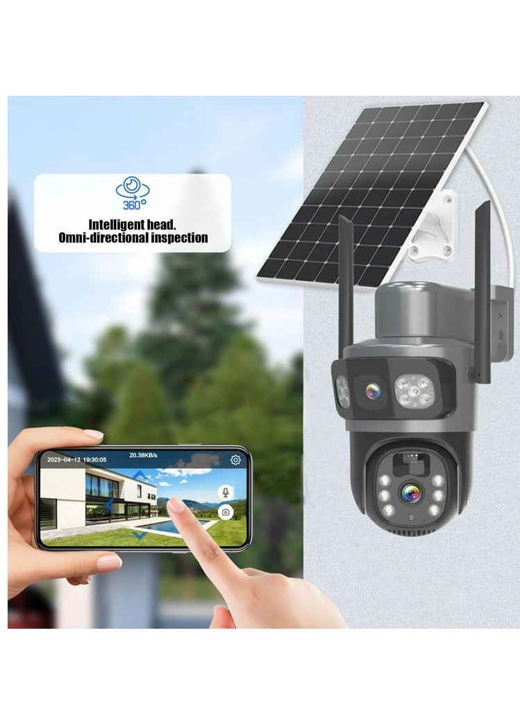 4G LTE Solar dual lens Battery Outdoor PTZ Camera, Humanoid Tracking, Two-way Voice, Built-in Battery, Full Colour Night Vision, Waterproof, Mobile Phone Control, 360° Monitoring