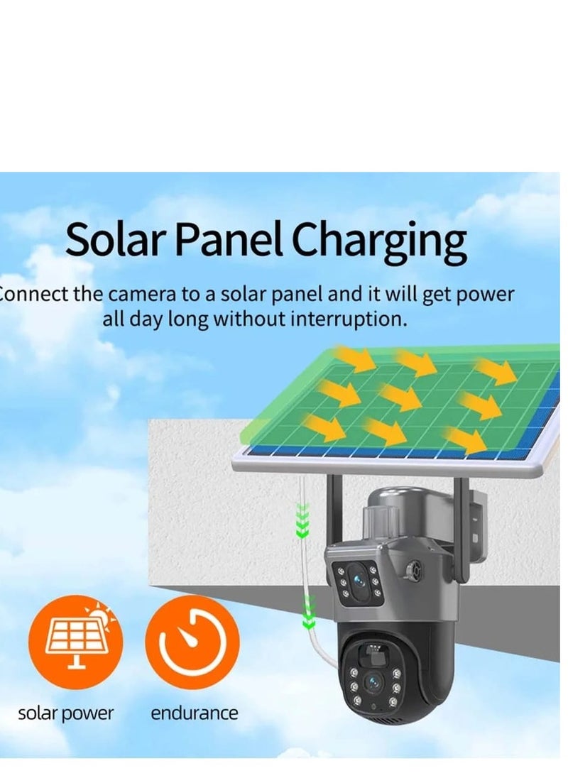 4G LTE Solar dual lens Battery Outdoor PTZ Camera, Humanoid Tracking, Two-way Voice, Built-in Battery, Full Colour Night Vision, Waterproof, Mobile Phone Control, 360° Monitoring