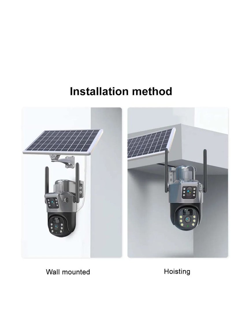 SOLAR WIFI DUAL LENS 4K 8MP CLARITY, COLOR AT NIGHT, AUTOTRACKING, 2 WAY AUDIO, 360 ROTATION, APP CONTROL