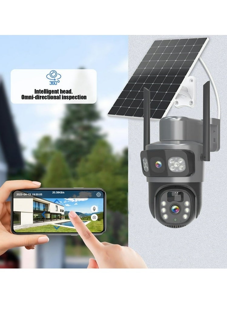 SOLAR WIFI DUAL LENS 4K 8MP CLARITY, COLOR AT NIGHT, AUTOTRACKING, 2 WAY AUDIO, 360 ROTATION, APP CONTROL